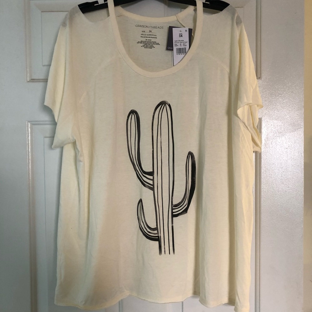 Cream Cactus Shirt with Cut Out Shoulders